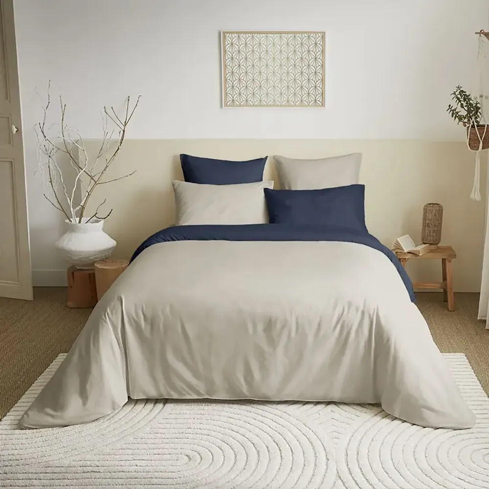 Bed linens - Complete Pack Two-tone duvet cover 220 x 240 cm - Fitted sheet 160 x 200 cm - 100% Cotton 57 threads - COTON PUR