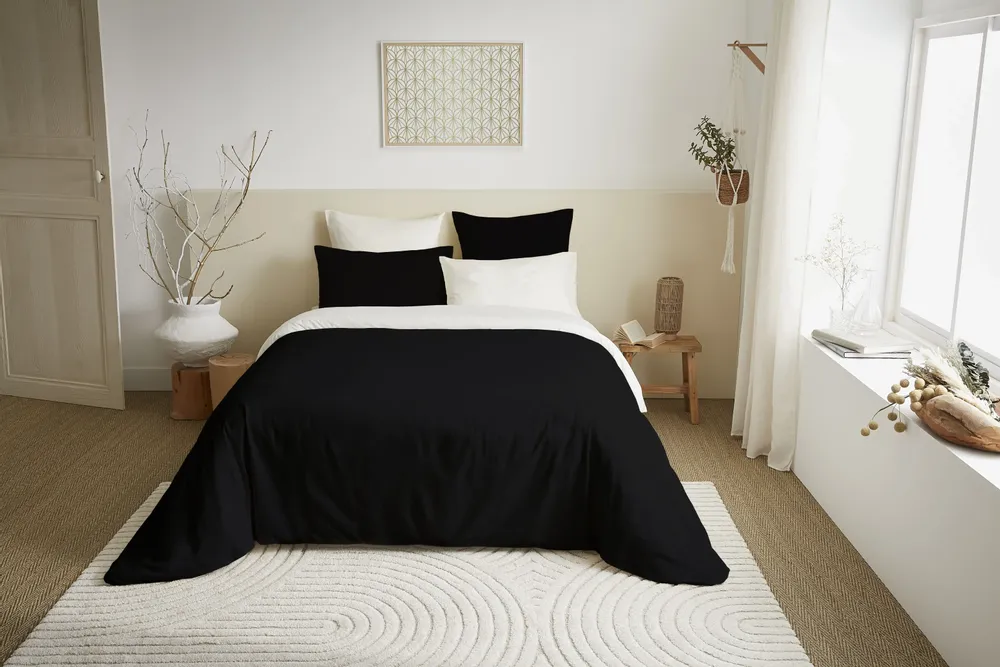 Linge de lit - Pack Complet Housse de couette Bicolore 220 x 240 cm - Drap housse 160 x 200 cm - 100% Coton 57 Fils - COTON PUR