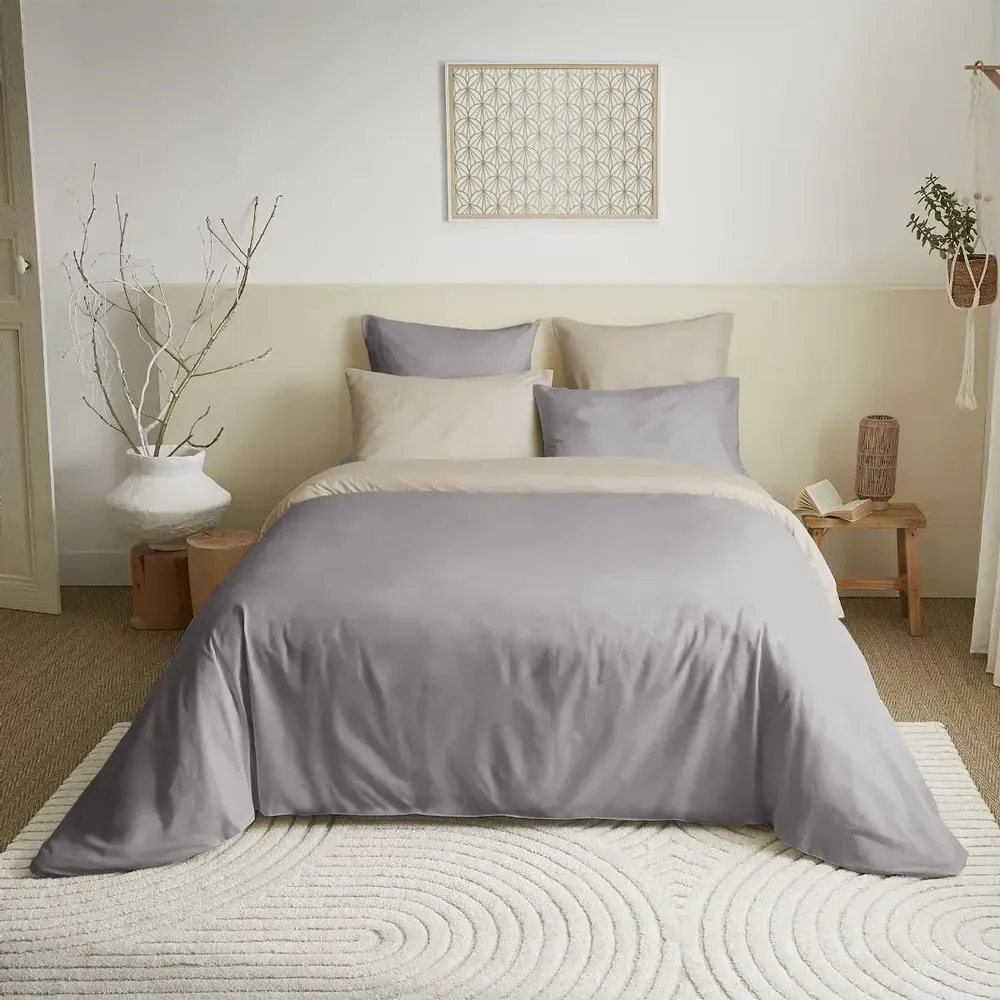 Bed linens - Complete Pack Two-tone duvet cover 240 x 260 cm - Fitted sheet 180 x 200 cm King Size - 100% Cotton 57 threads - COTON PUR
