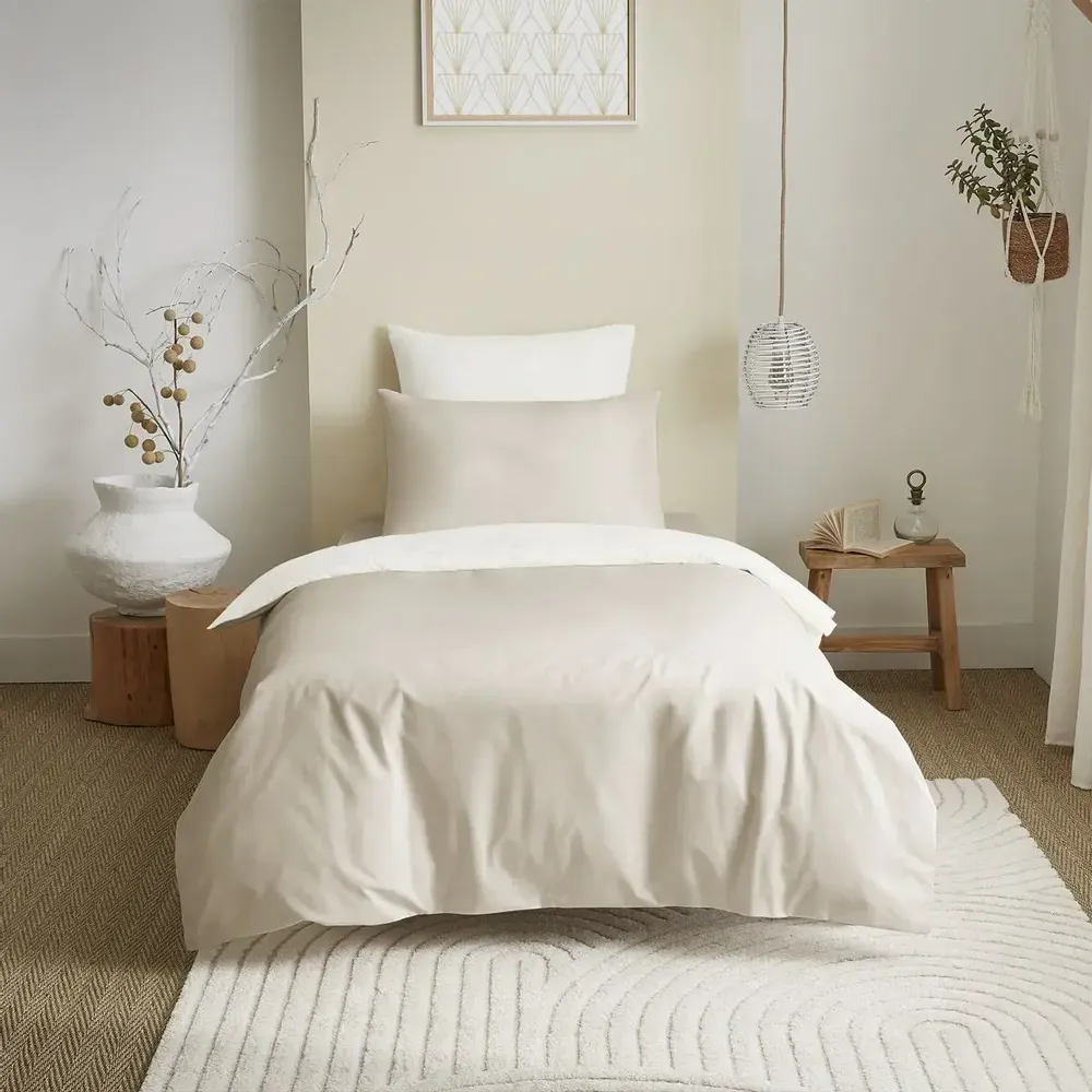 Bed linens - Complete Pack Two-tone duvet cover 140 x 200 cm - Fitted sheet 90 x 190 cm - 100% Cotton 57 thread count - COTON PUR