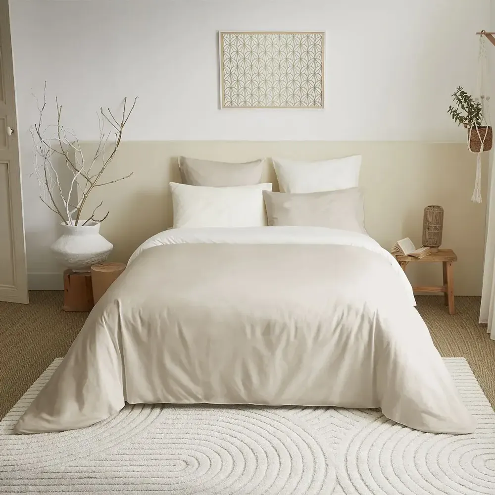 Linge de lit - Pack Complet Housse de couette Bicolore 240 x 260 cm - Drap housse 180 x 200 cm King Size - 100% Coton 57 Fils - COTON PUR