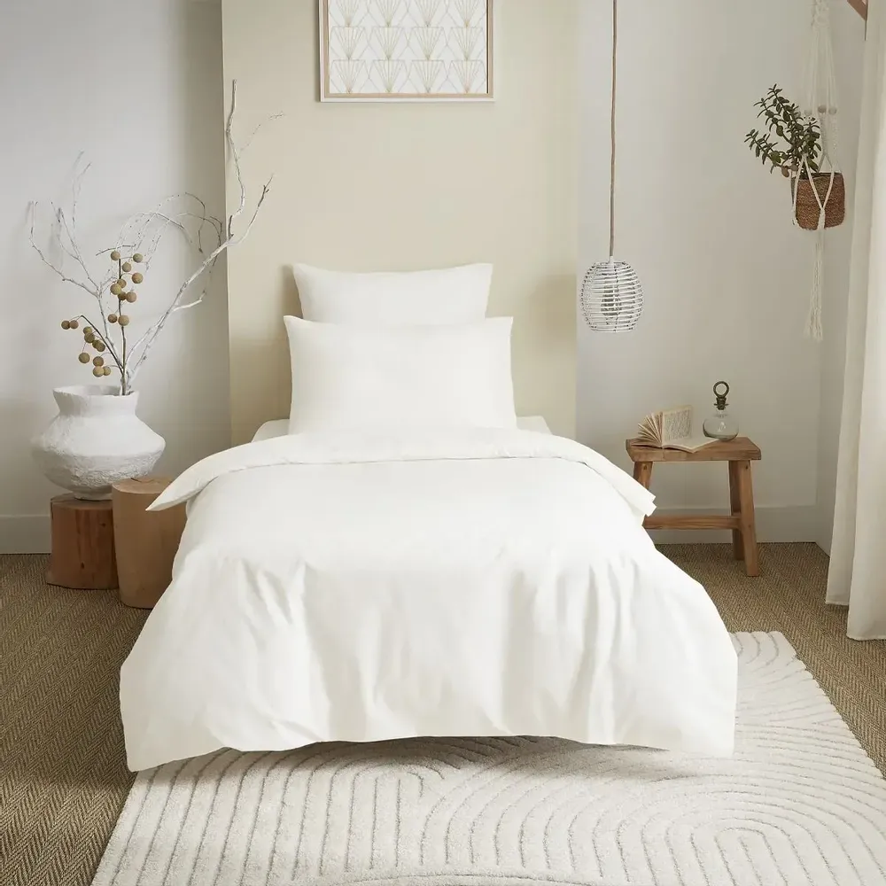 Bed linens - Complete Pack Single-Color Duvet Cover 140 x 200 cm - Fitted Sheet 90 x 190 cm - 100% Cotton 57 Threads - COTON PUR