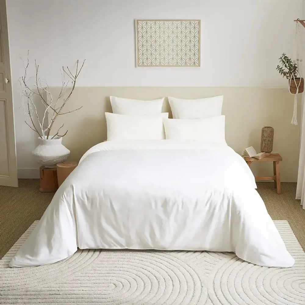 Bed linens - Complete Pack Single-Color Duvet Cover 220 x 240 cm - Fitted Sheet 160 x 200 cm - 100% Cotton 57 Threads - COTON PUR