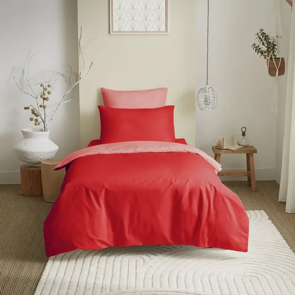 Linge de lit - Pack Complet Housse de couette Bicolore 140 x 200 cm - Drap housse 90 x 190 cm - 100% Coton 57 Fils - COTON PUR