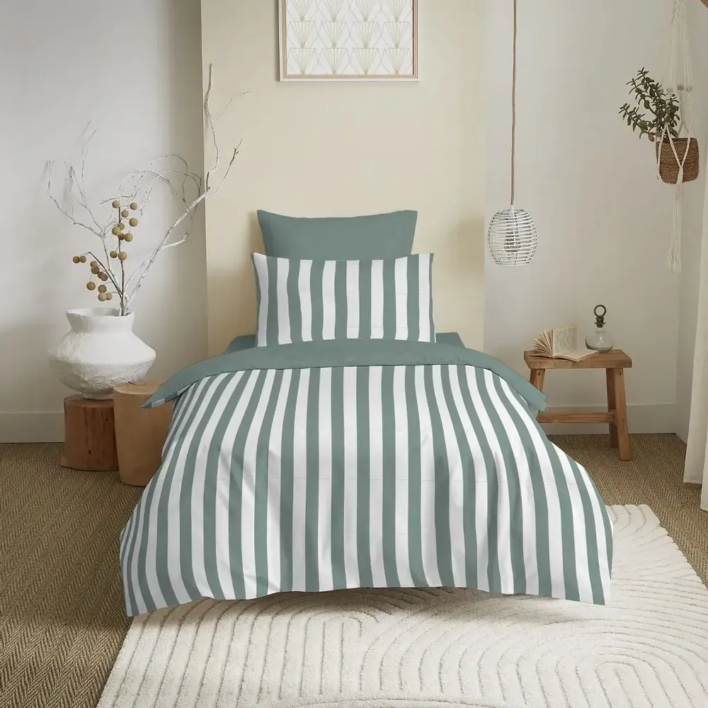 Linge de lit - Pack Complet Housse de couette Imprimé 140 x 200 cm - Drap housse 90 x 190 cm - 100% Coton 57 Fils - COTON PUR