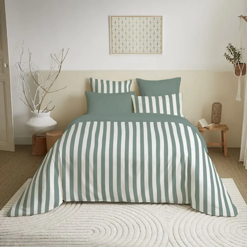 Linge de lit - Pack Complet Housse de couette Imprimé 220 x 240 cm - Drap housse 140 x 190 cm - 100% Coton 57 Fils - COTON PUR