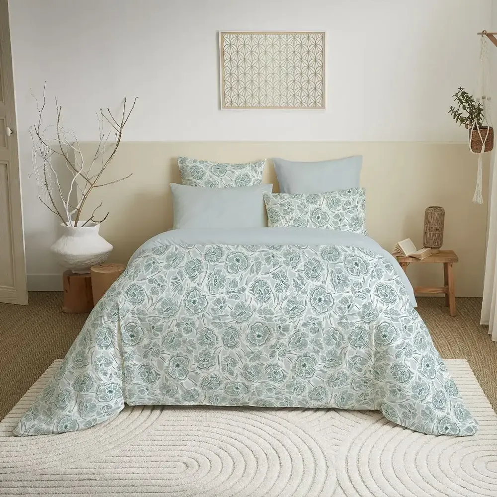 Linge de lit - Pack Complet Housse de couette Imprimé 220 x 240 cm - Drap housse 160 x 200 cm - 100% Coton 57 Fils - COTON PUR