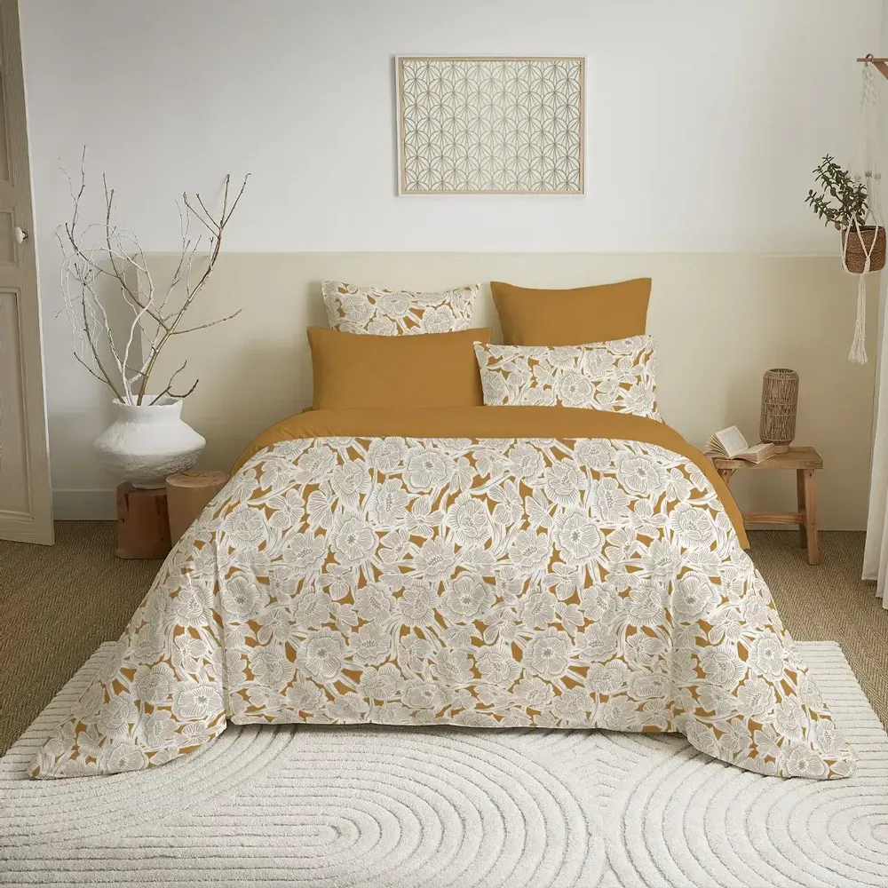 Linge de lit - Pack Complet Housse de couette Imprimé 220 x 240 cm - Drap housse 160 x 200 cm - 100% Coton 57 Fils - COTON PUR