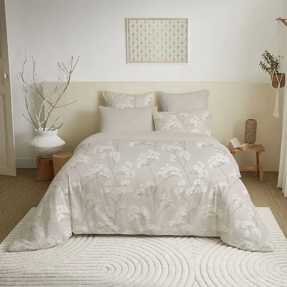 Linge de lit - Pack Complet Housse de couette Imprimé 220 x 240 cm - Drap housse 160 x 200 cm - 100% Coton 57 Fils - COTON PUR