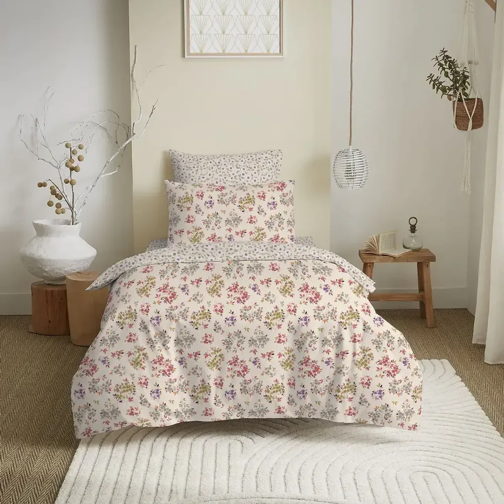 Linge de lit - Pack Complet Housse de couette Imprimé 140 x 200 cm - Drap housse 90 x 190 cm - 100% Coton 57 Fils - COTON PUR