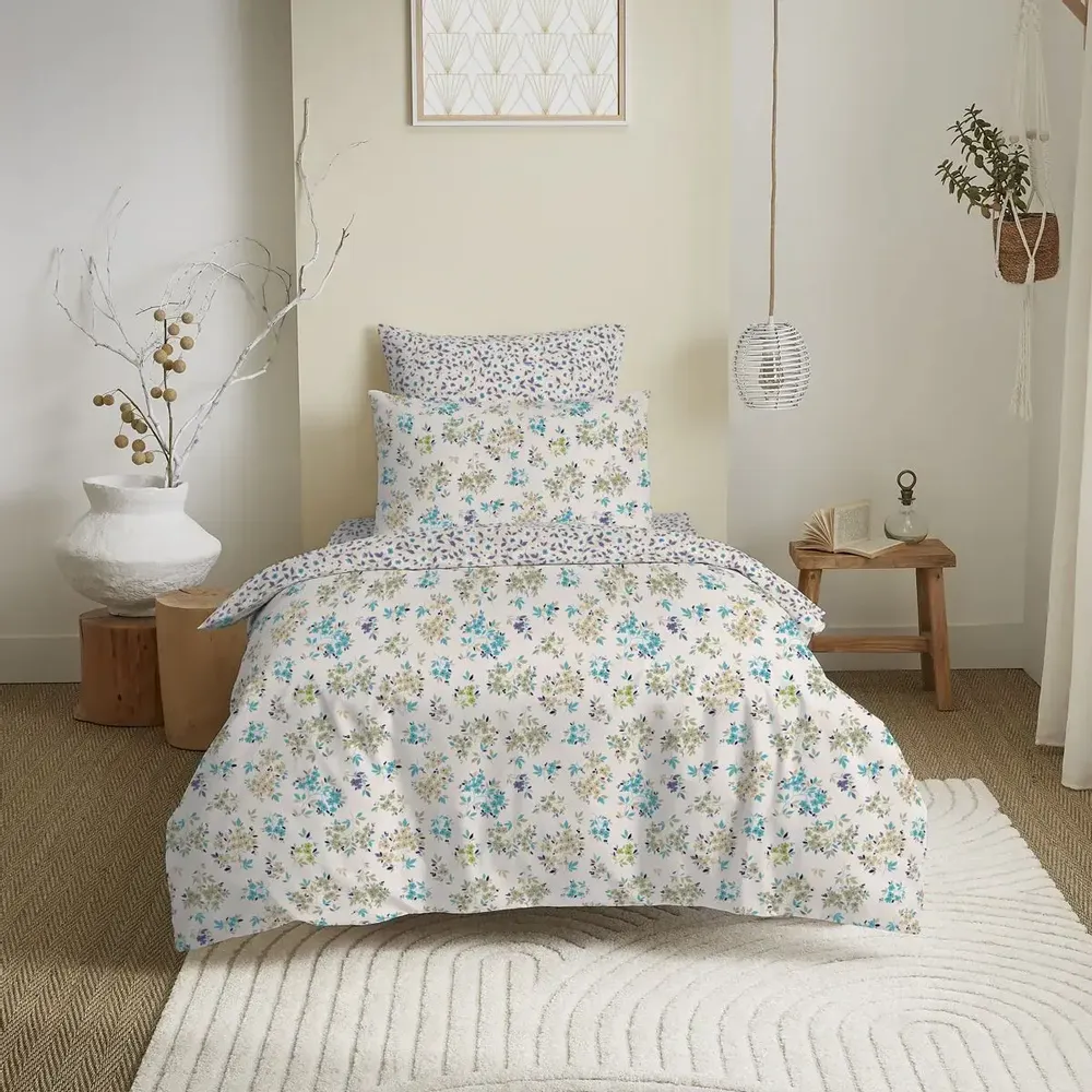 Linge de lit - Pack Complet Housse de couette Imprimé 140 x 200 cm - Drap housse 90 x 190 cm - 100% Coton 57 Fils - COTON PUR