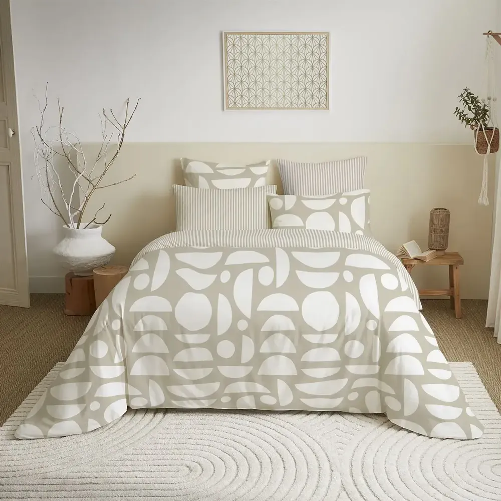 Linge de lit - Pack Complet Housse de couette Imprimé 220 x 240 cm - Drap housse 140 x 190 cm - 100% Coton 57 Fils - COTON PUR