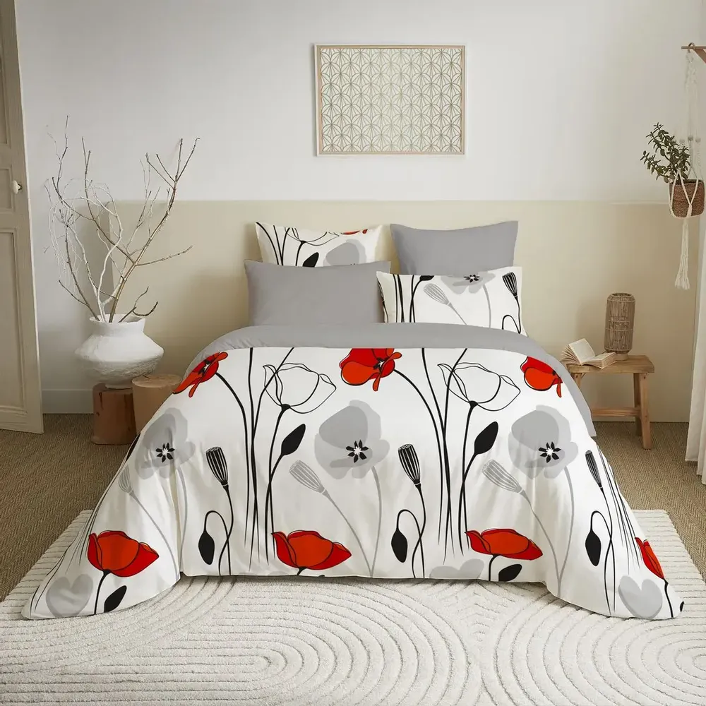 Linge de lit - Pack Complet Housse de couette Imprimé 220 x 240 cm - Drap housse 160 x 200 cm - 100% Coton 57 Fils - COTON PUR