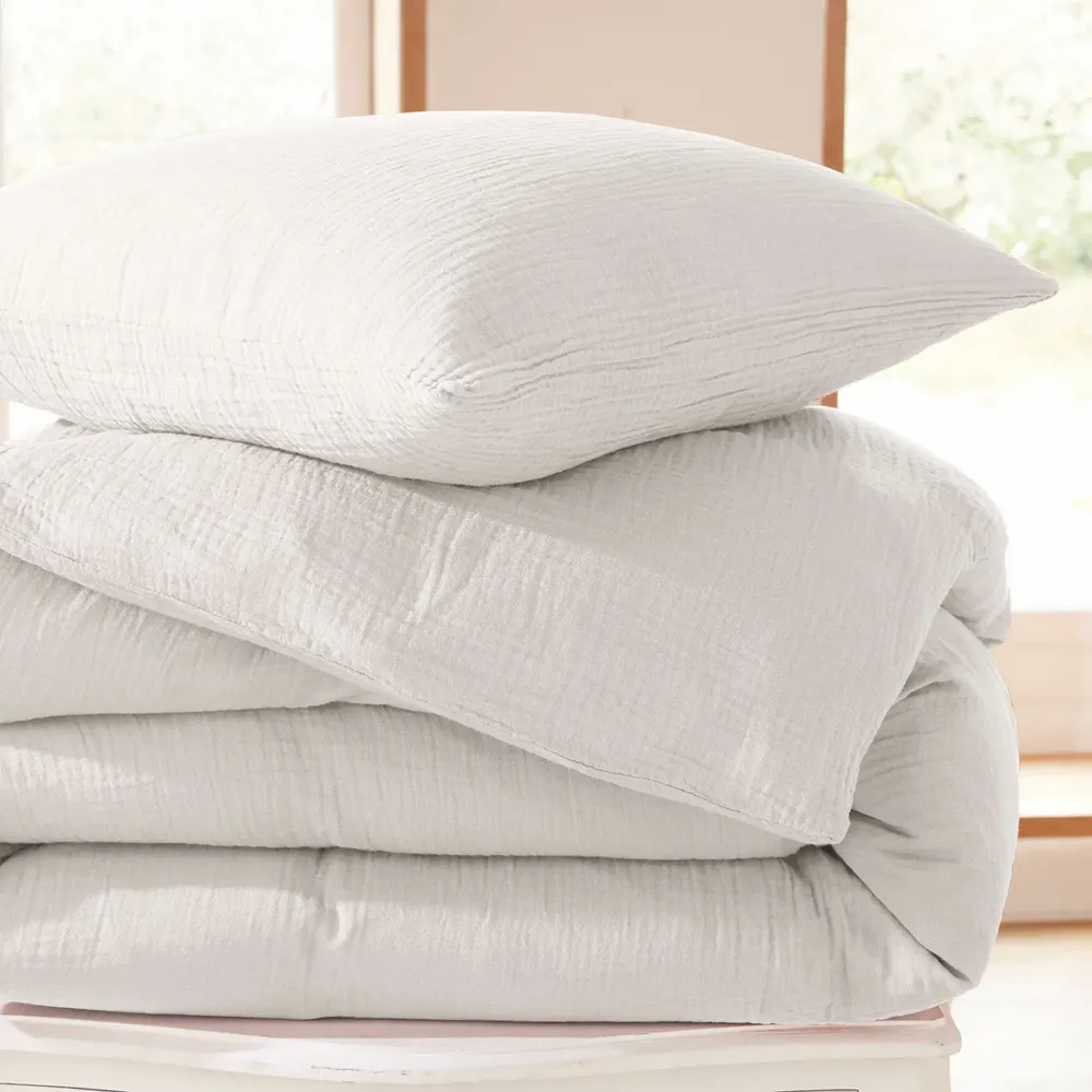 Bed linens - Complete 4 Piece Duvet Cover Pack Cotton Gauze 240 x 220 cm Dh 140 Snow - COTON PUR