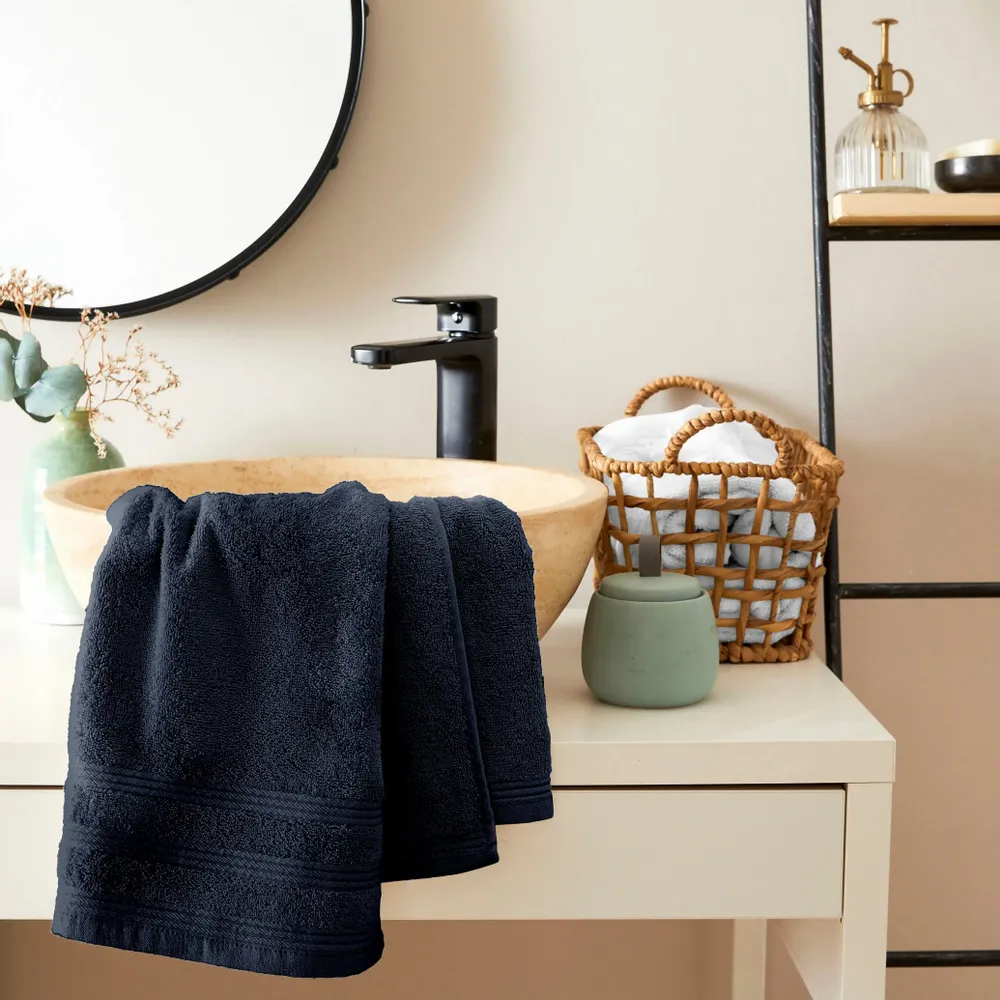 Serviettes de bain - Serviette de Toilette "Spa" 100% Coton 50 x 100 cm Bleu Nuit - COTON PUR