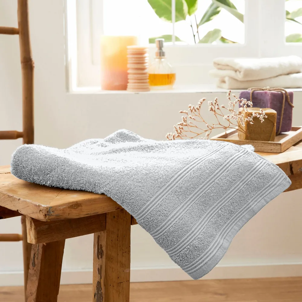 Serviettes de bain - Drap de Douche "Spa" 100% Coton 70 x 140 cm Perle - COTON PUR