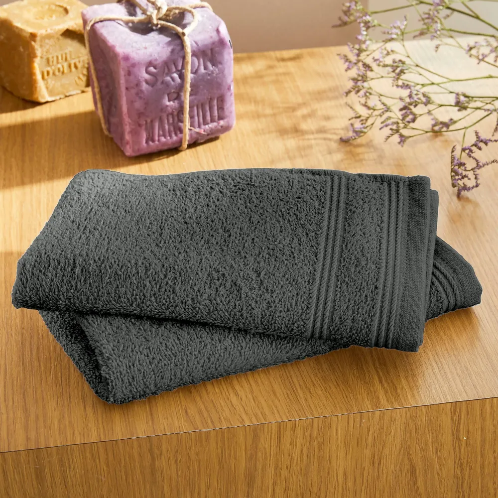 Bath towels - Set of 2 100% Cotton "Spa" Terry Guest Towels 30 x 50 cm Slate - COTON PUR