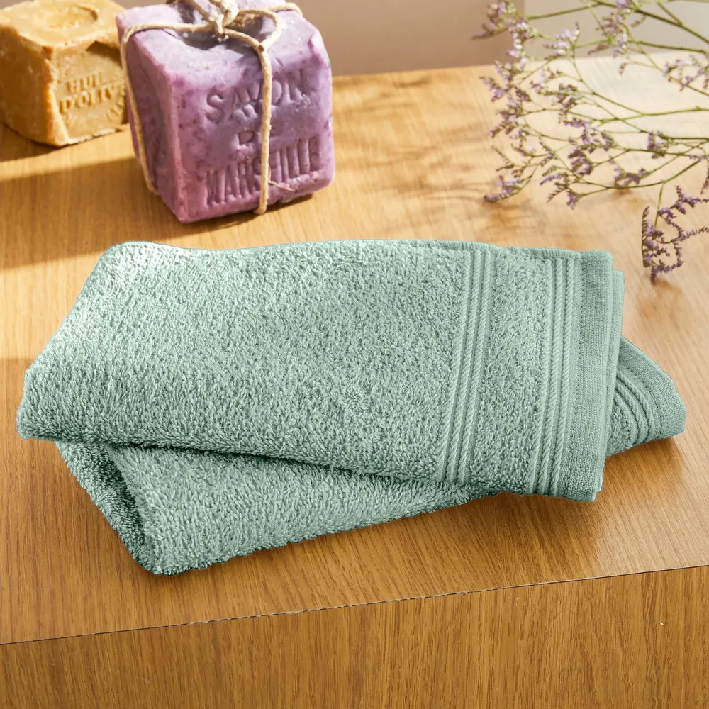 Bath towels - Set of 2 100% Cotton Terry Guest Towels "Spa" 30 x 50 cm Mint - COTON PUR