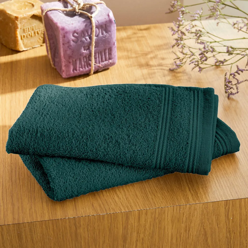 Bath towels - Set of 2 100% Cotton "Spa" Terry Guest Towels 30 x 50 cm Emerald - COTON PUR