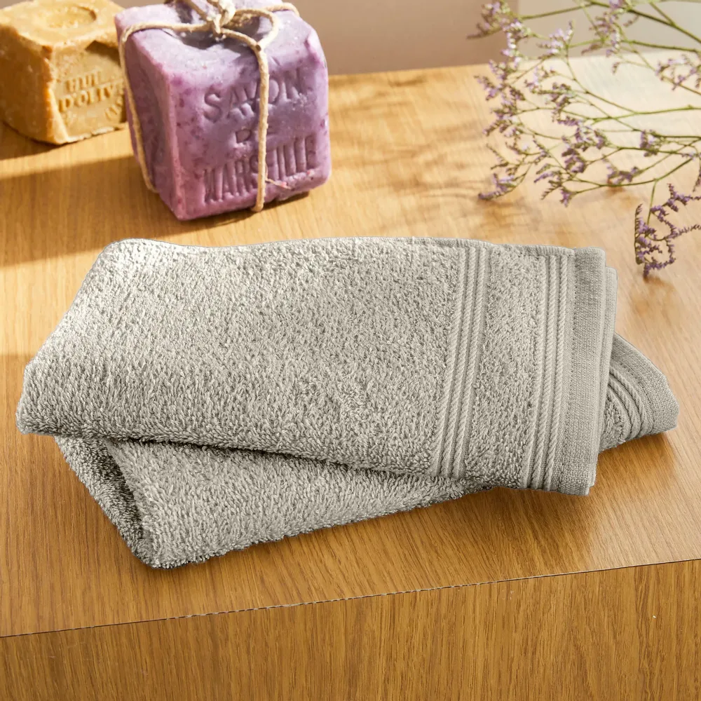 Bath towels - Set of 2 100% Cotton Terry Guest Towels "Spa" 30 x 50 cm Sand - COTON PUR