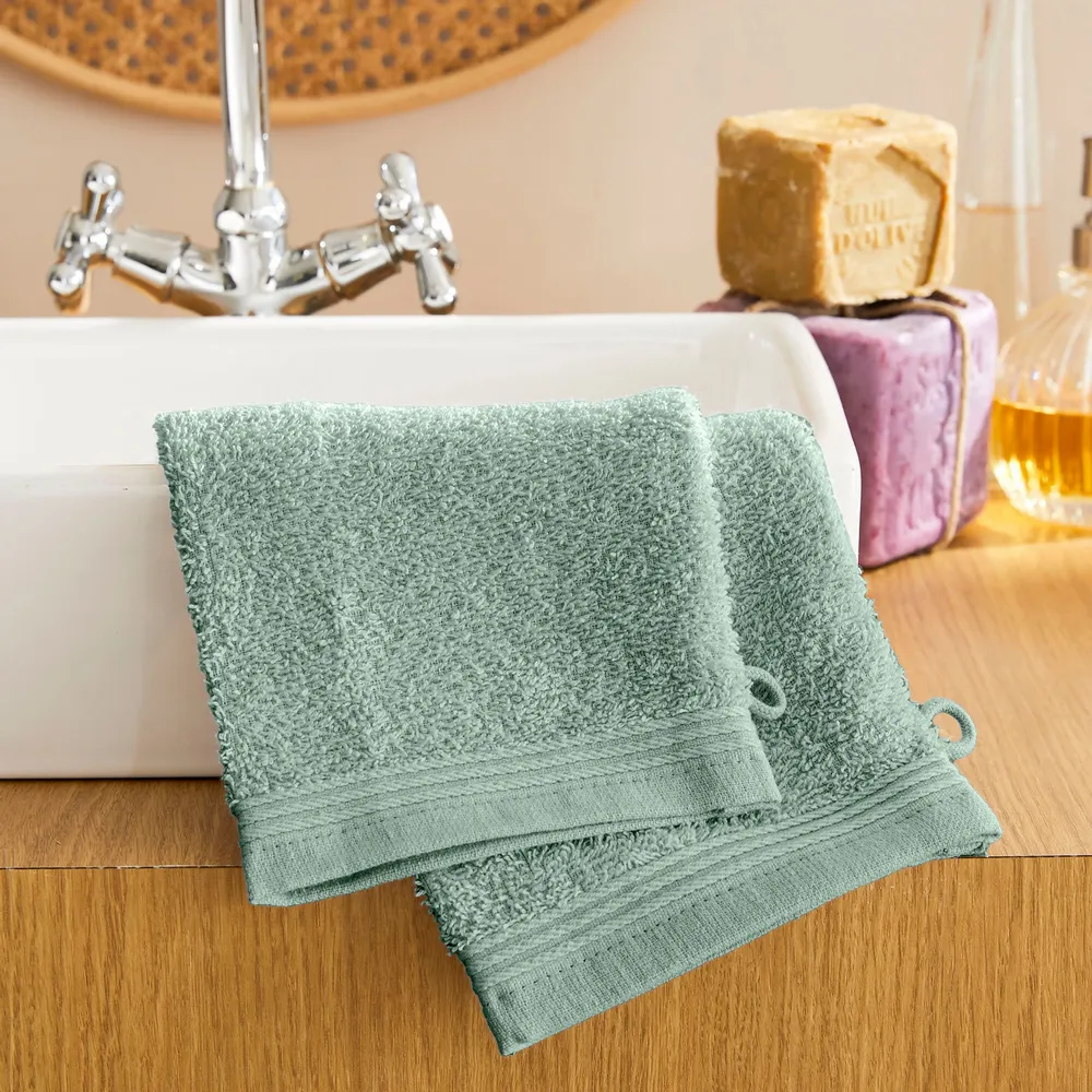 Other bath linens - Set of 2 "Spa" Wash Gloves 100% Cotton 15 x 21 cm Mint - COTON PUR