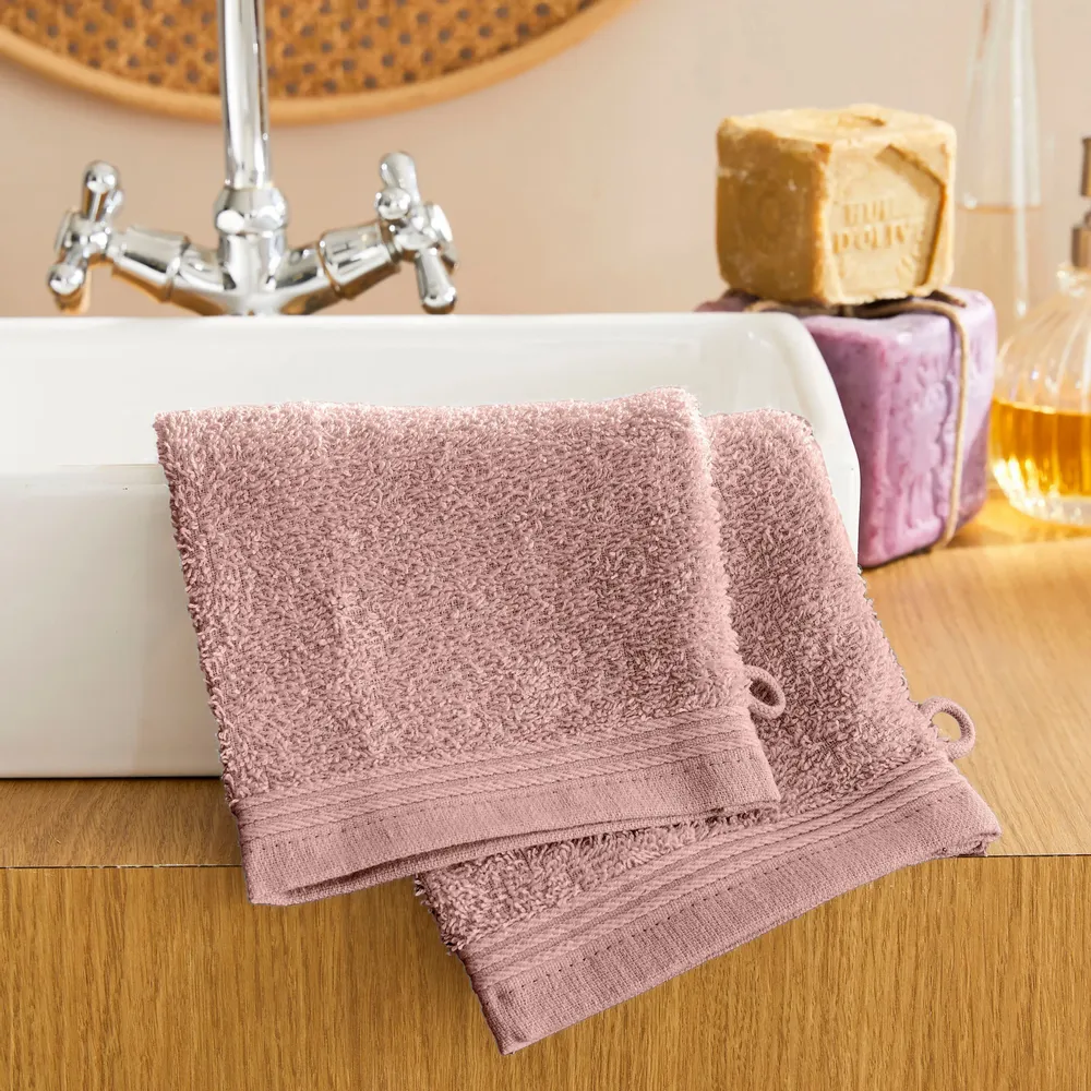 Other bath linens - Set of 2 "Spa" Wash Gloves 100% Cotton 15 x 21 cm Old Pink - COTON PUR