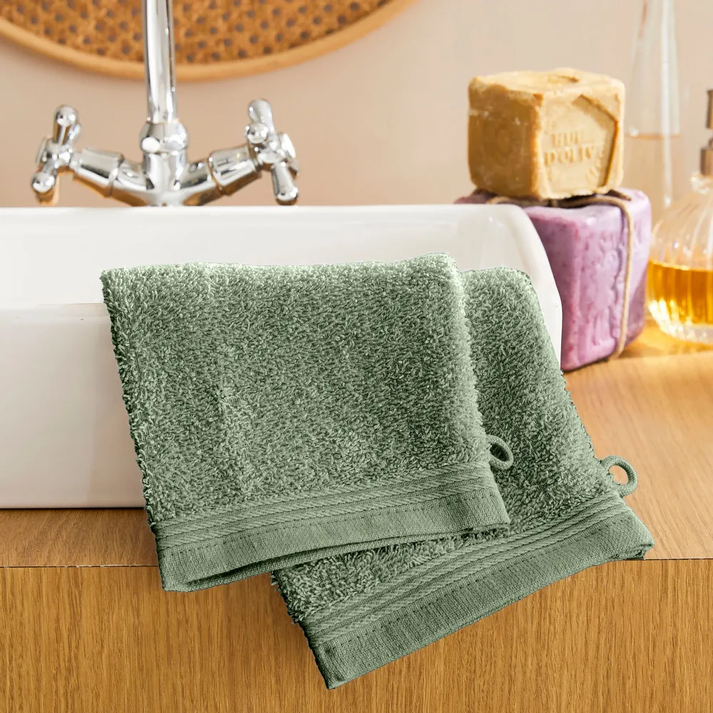 Other bath linens - Set of 2 "Spa" Wash Gloves 100% Cotton 15 x 21 cm Rosemary - COTON PUR