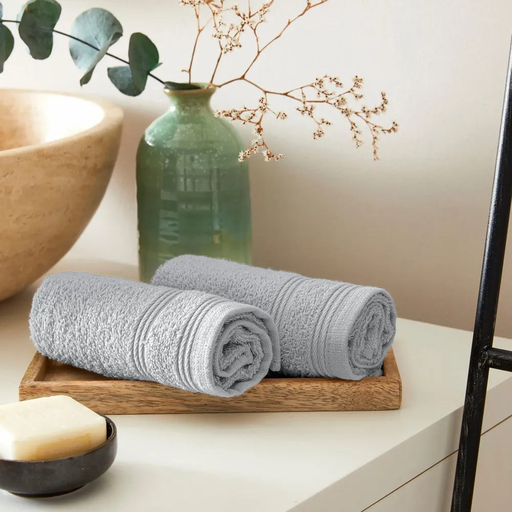 Bath towels - Set of 2 Terry Guest Towels 100% Cotton "Spa" 30 x 50 cm Pearl - COTON PUR