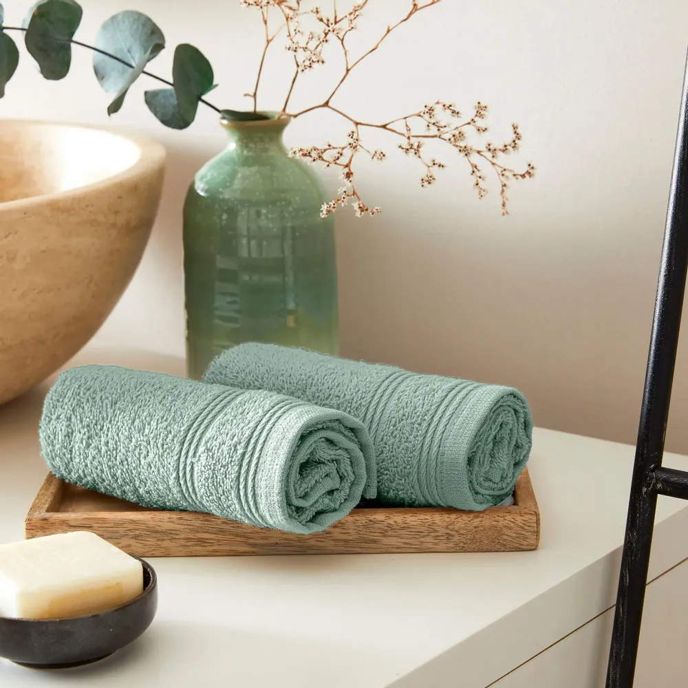 Bath towels - Set of 2 100% Cotton Terry Guest Towels "Spa" 30 x 50 cm Mint - COTON PUR