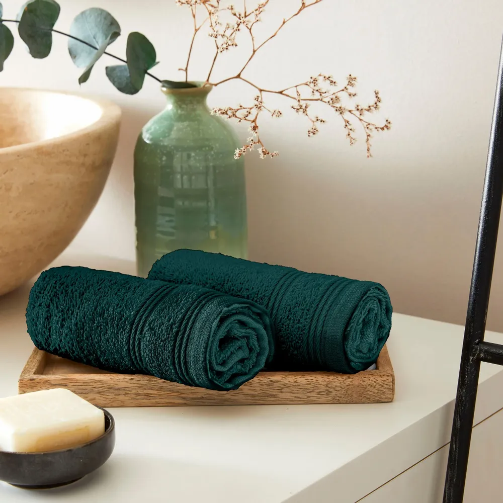 Bath towels - Set of 2 100% Cotton "Spa" Terry Guest Towels 30 x 50 cm Emerald - COTON PUR