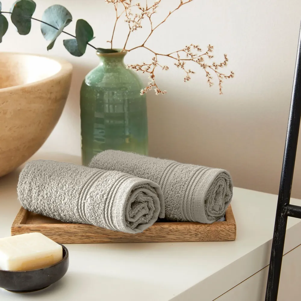 Bath towels - Set of 2 100% Cotton Terry Guest Towels "Spa" 30 x 50 cm Sand - COTON PUR