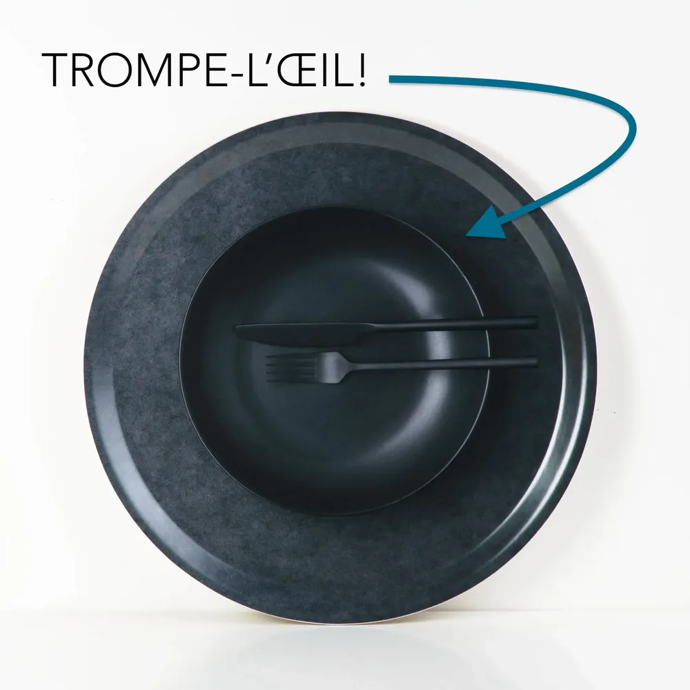 Plateaux - Plateau de service rond en bois - Assiette noire en trompe-l'œil 38 cm - MONBOPLATO