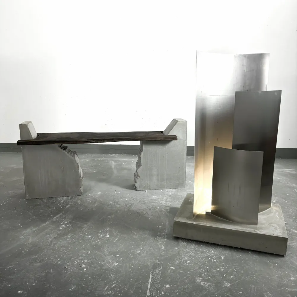 Floor lamps - Sculptural Concrete and Stainless Steel Standing Light [ESSENZ] - CASE STUDIOS