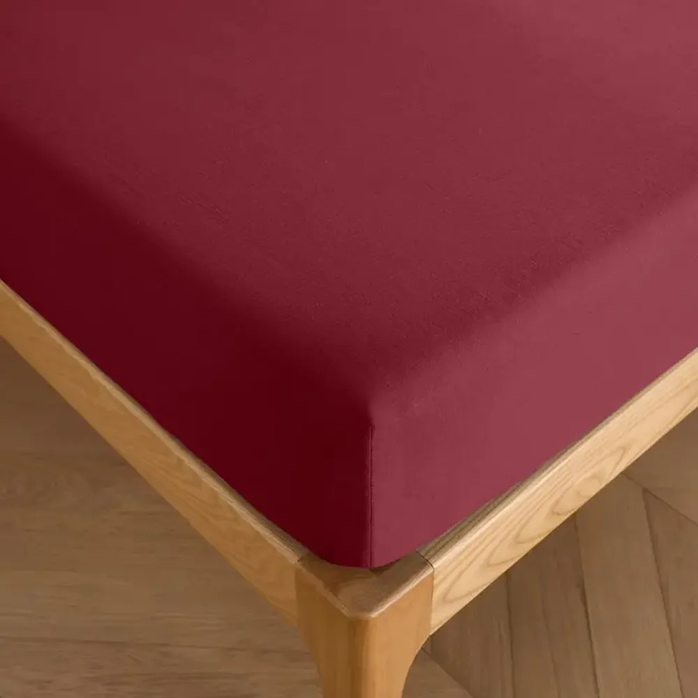 Linge de lit - Drap housse 100% Coton 160 x 200 cm Grenat - COTON PUR