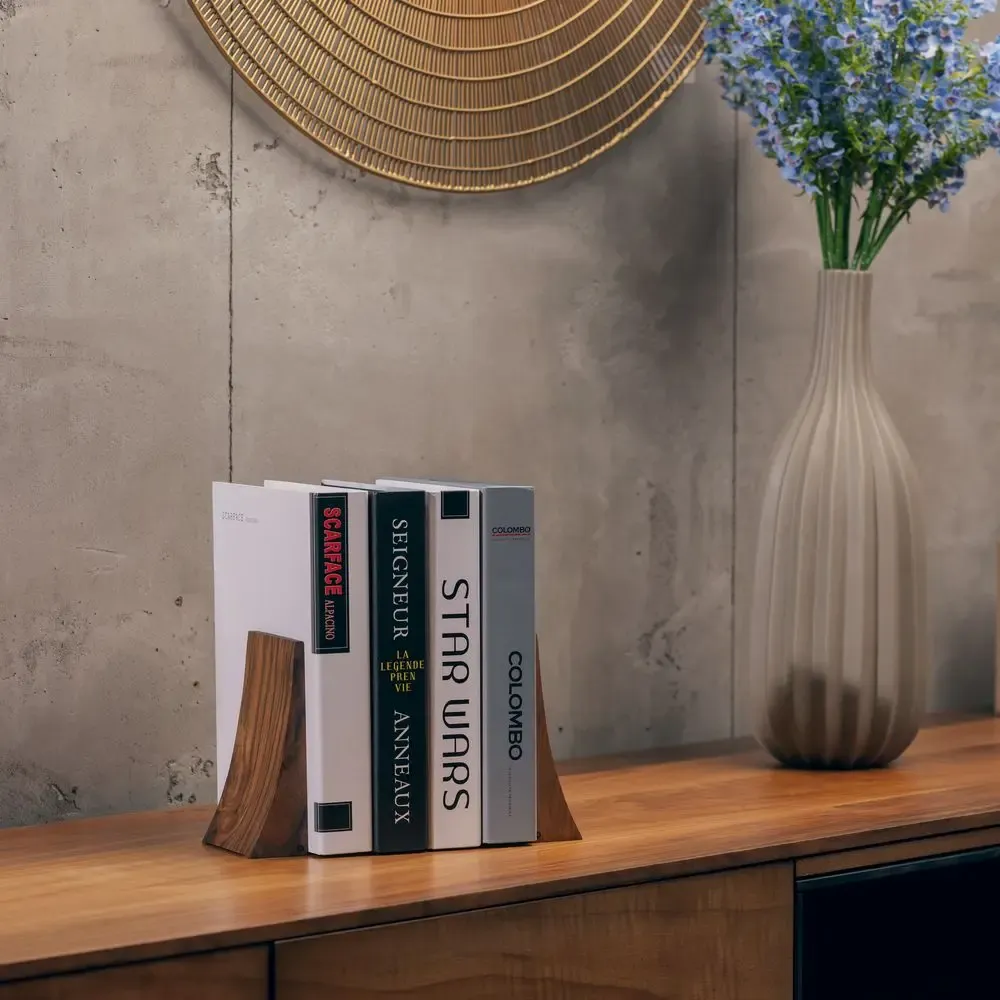 Gifts - TILISMA Bookends, Walnut Wood with Metal Base - TILISMA
