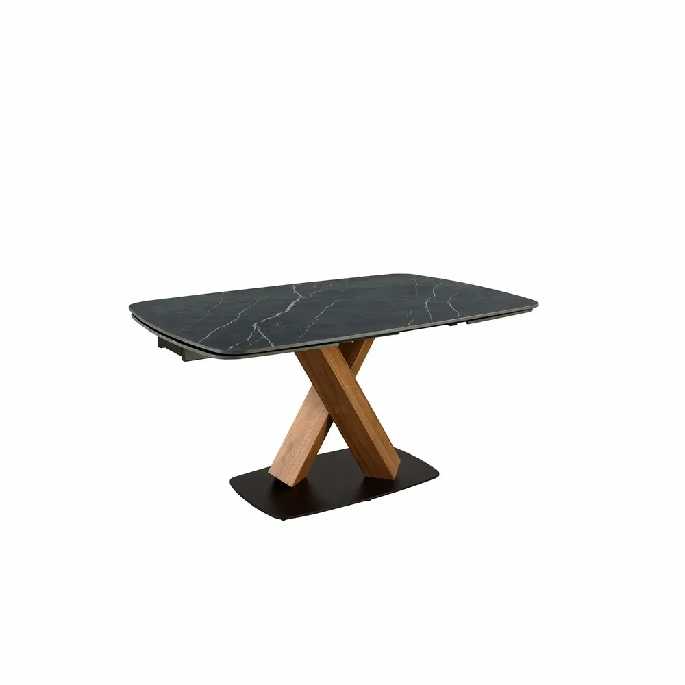 Dining Tables - Oval extending dining table with porcelain marble and walnut barrel - ANGEL CERDÁ