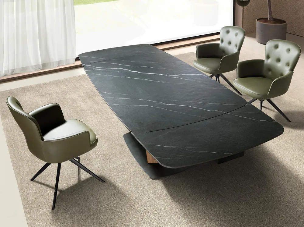 Dining Tables - Oval extending dining table with porcelain marble and walnut barrel - ANGEL CERDÁ
