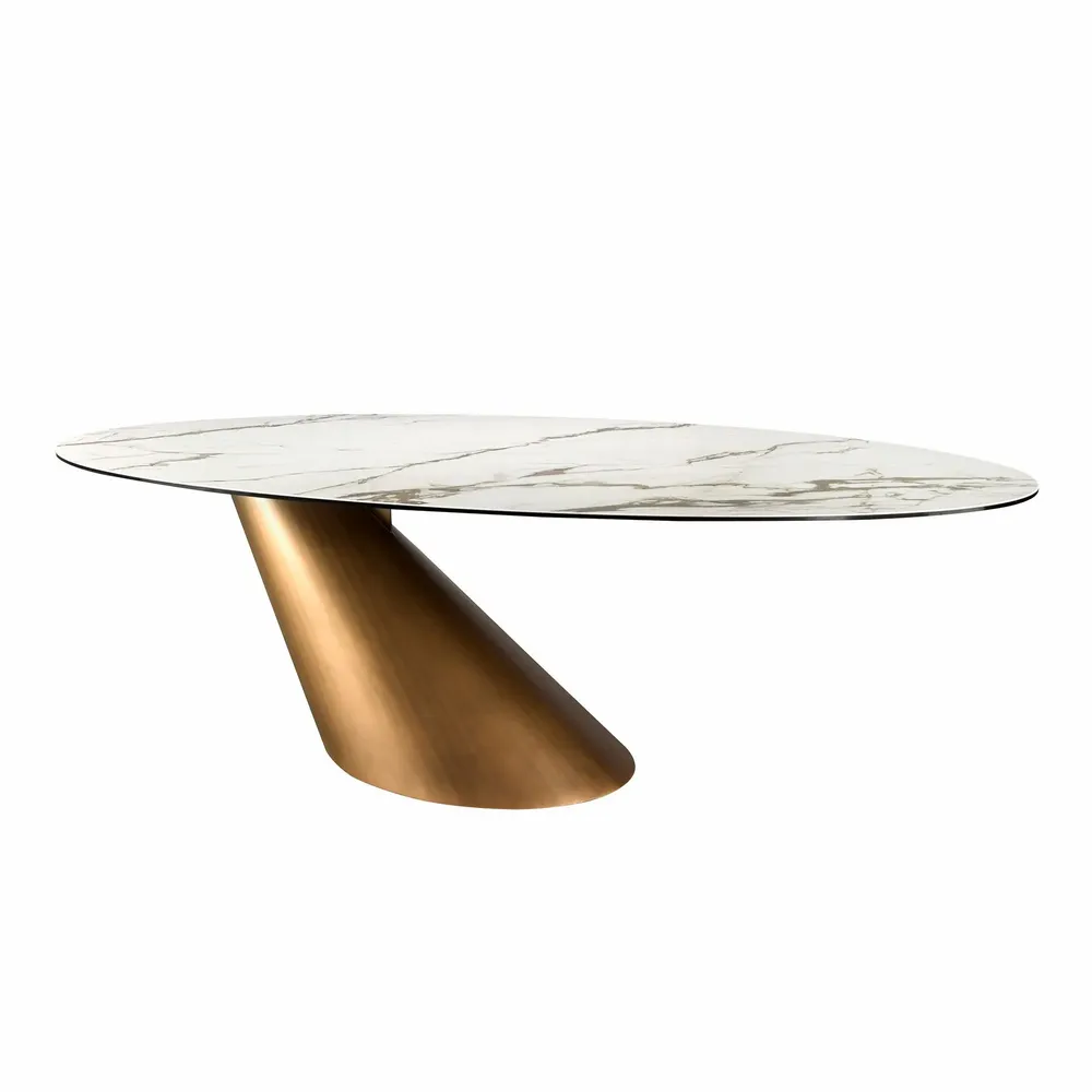 Dining Tables - Oval dining table with porcelain marble and bronze-coloured steel barr - ANGEL CERDÁ