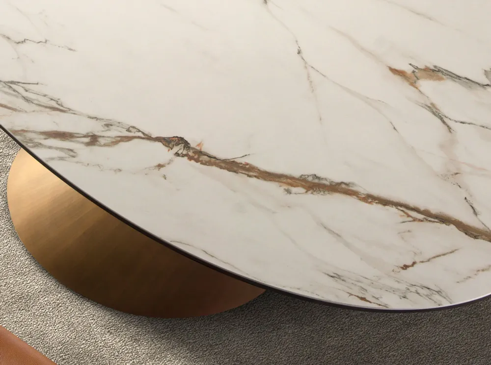 Dining Tables - Oval dining table with porcelain marble and bronze-coloured steel barr - ANGEL CERDÁ