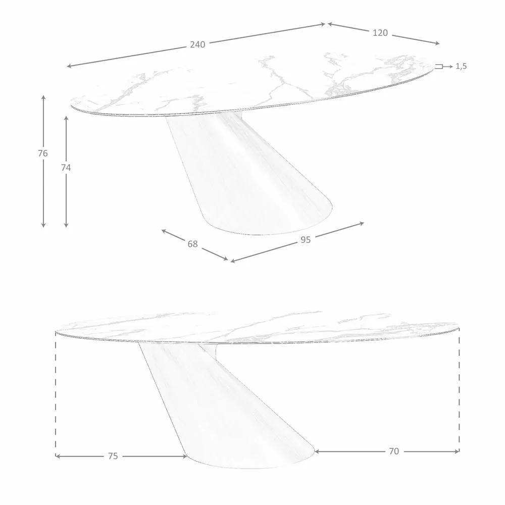 Dining Tables - Oval dining table with porcelain marble and bronze-coloured steel barr - ANGEL CERDÁ