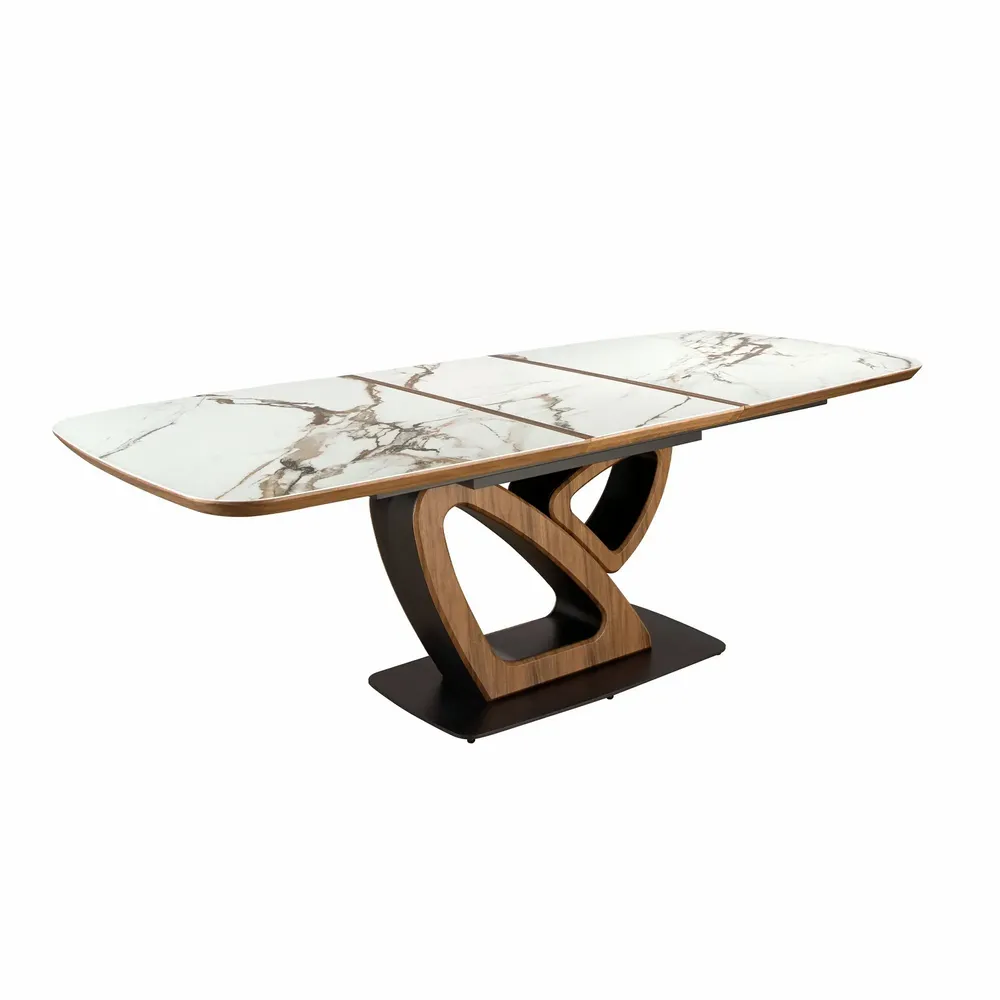 Dining Tables - Oval extending dining table with porcelain marble and walnut barrel - ANGEL CERDÁ