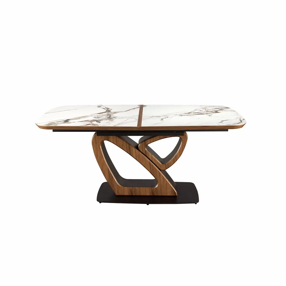 Dining Tables - Oval extending dining table with porcelain marble and walnut barrel - ANGEL CERDÁ