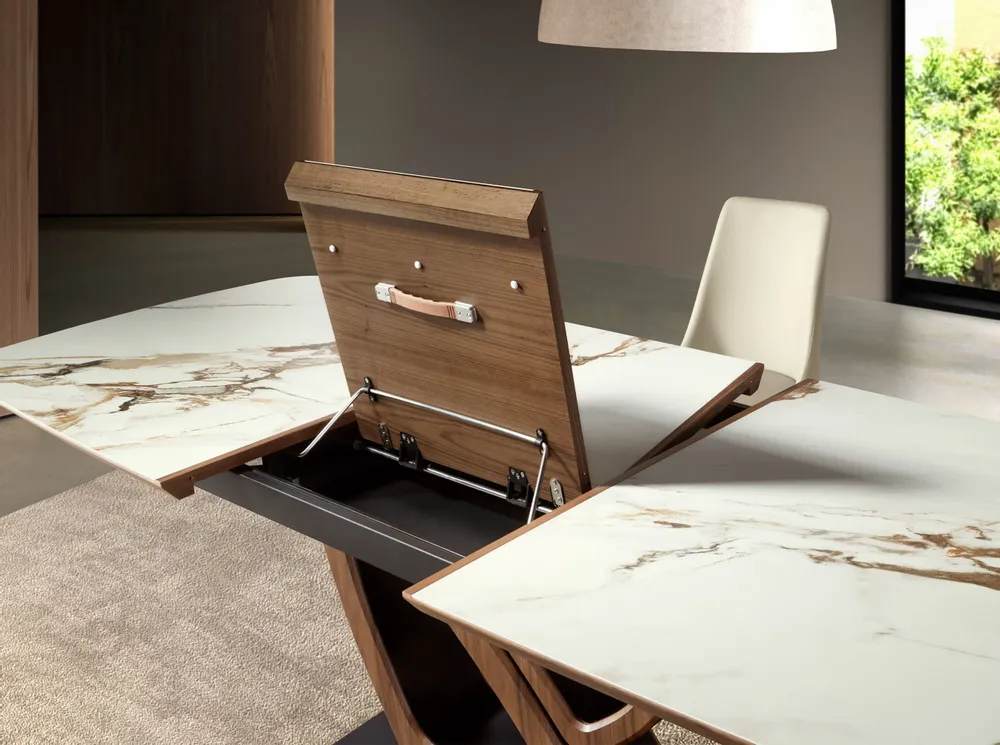 Dining Tables - Oval extending dining table with porcelain marble and walnut barrel - ANGEL CERDÁ