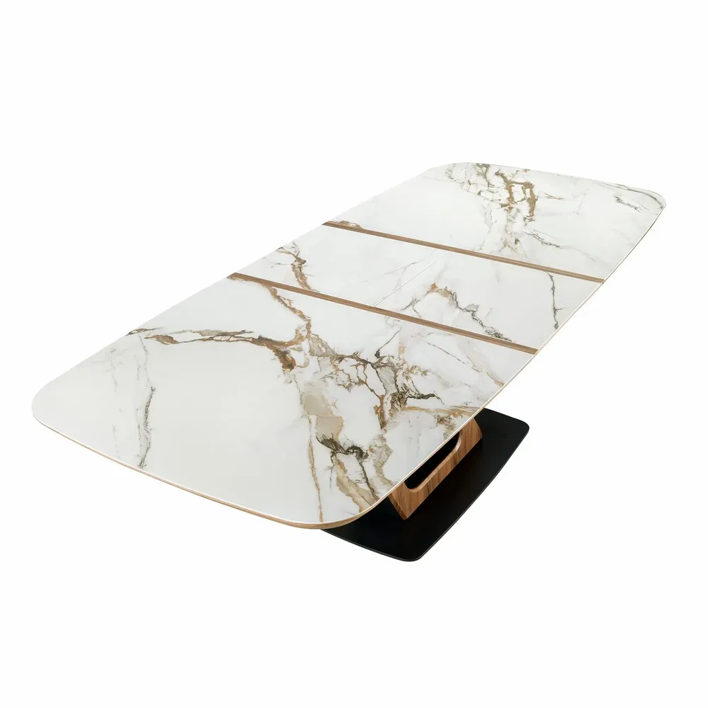 Dining Tables - Oval extending dining table with porcelain marble and walnut barrel - ANGEL CERDÁ