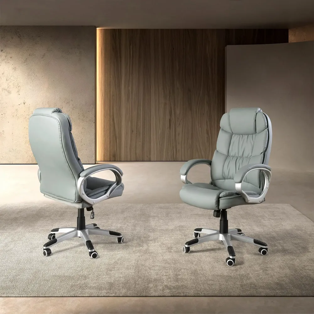 Chaises - Fauteuil de bureau pivotante en simili-cuir gris - ANGEL CERDÁ