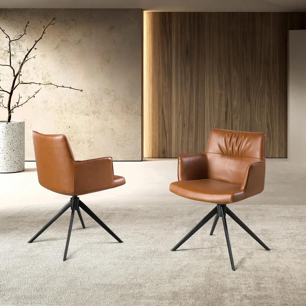 Chaises - Chaise pivotante en simili-cuir marron cognac - ANGEL CERDÁ