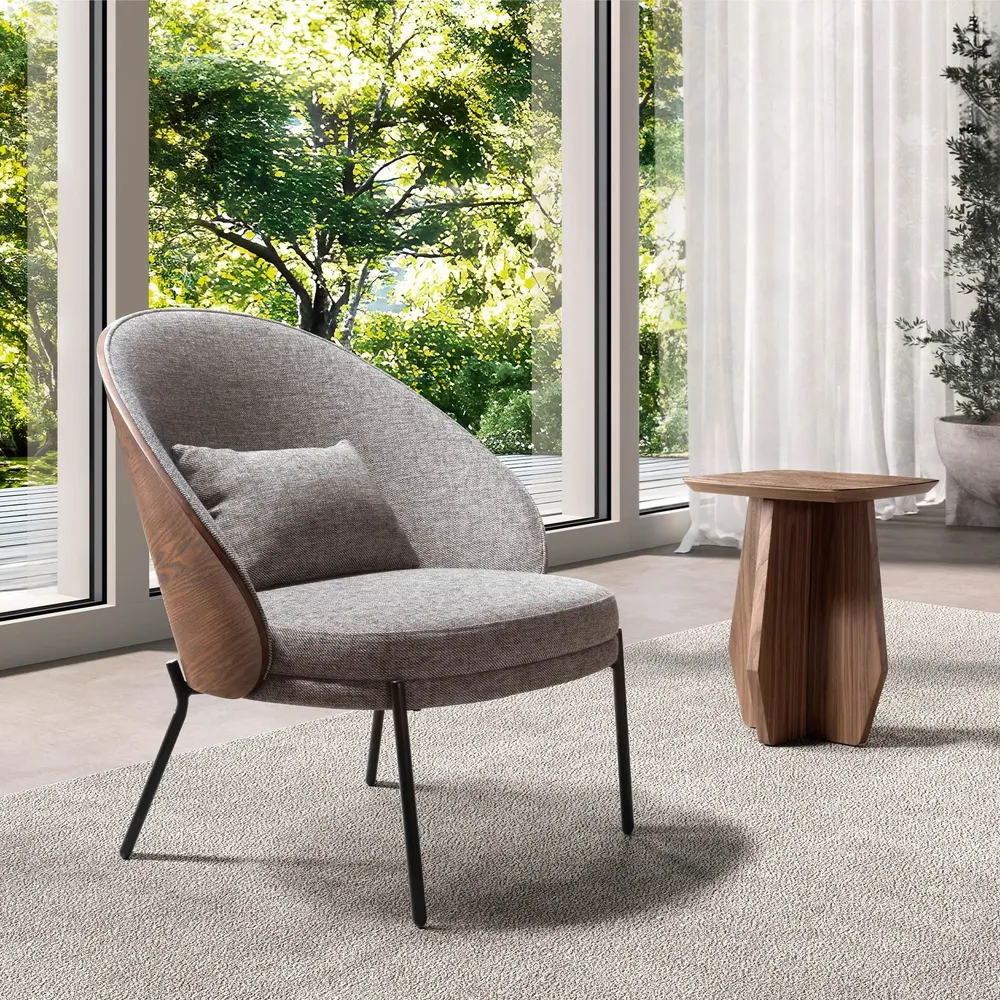 Armchairs - Armchair in grey and walnut fabric - ANGEL CERDÁ