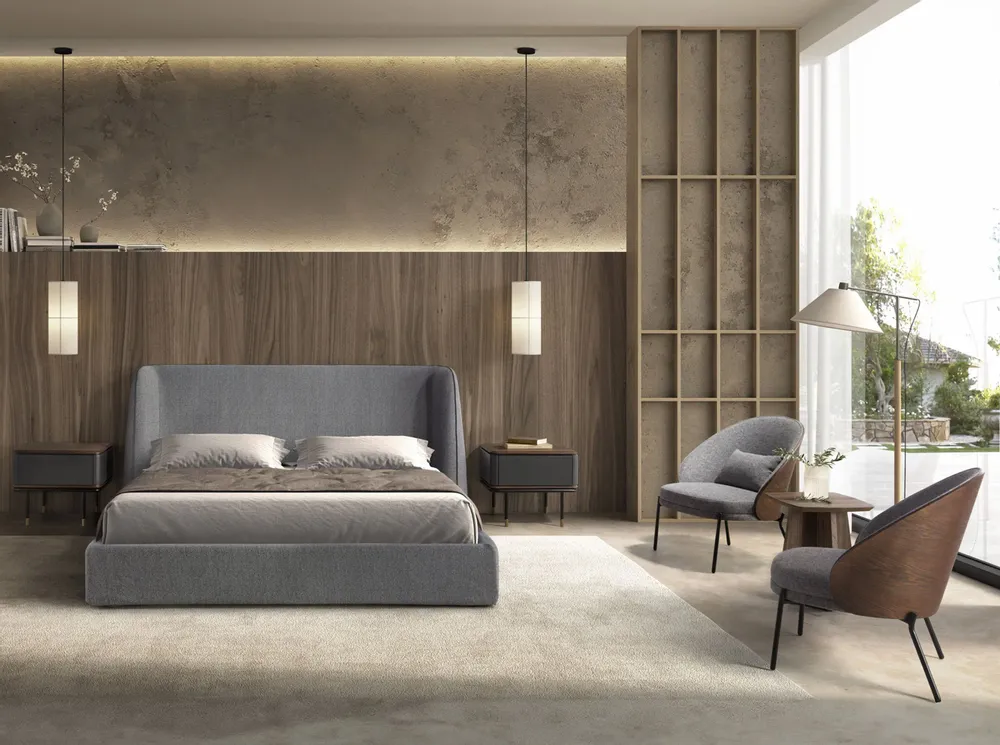 Armchairs - Armchair in grey and walnut fabric - ANGEL CERDÁ