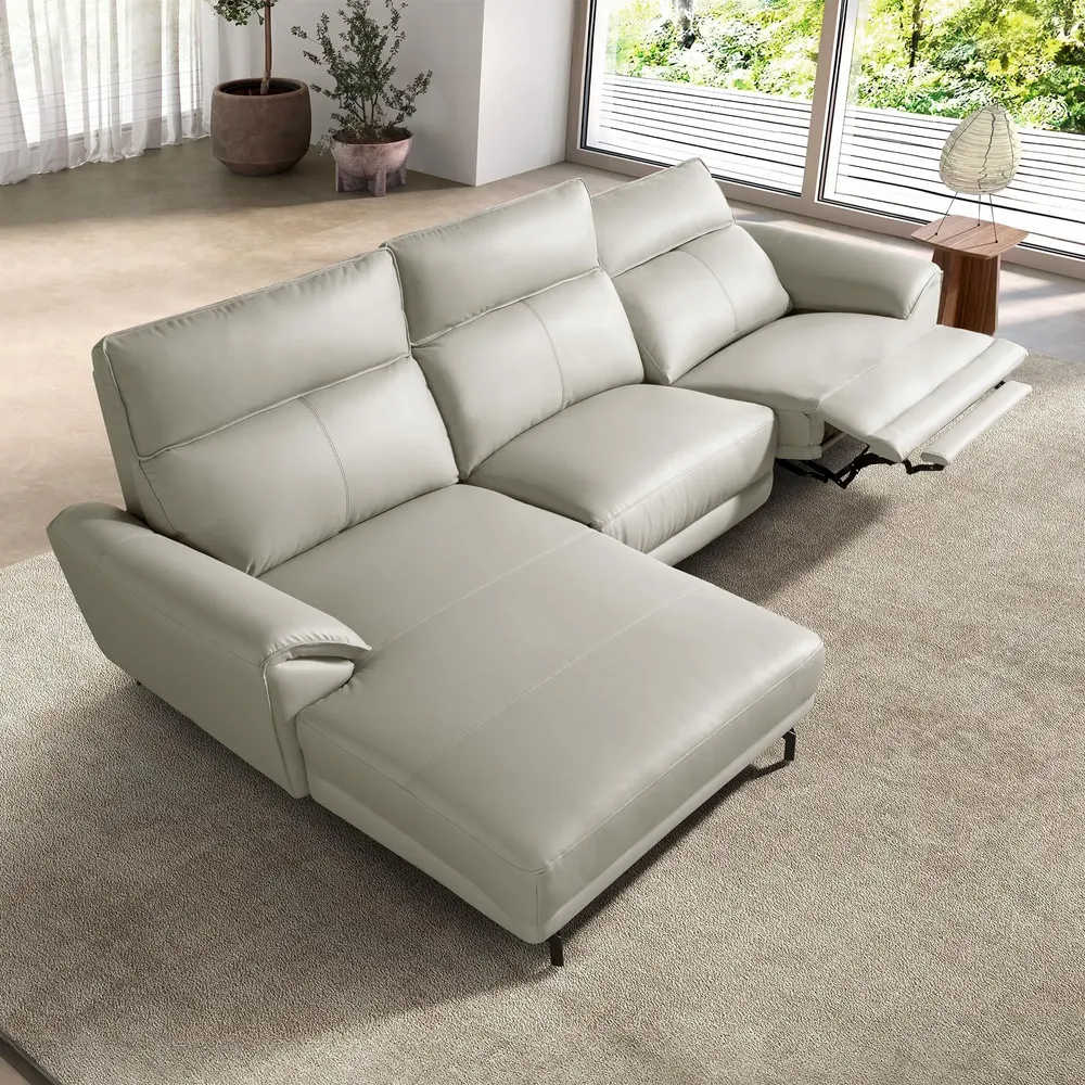 Sofas - Left chaise longue relax sofa grey leather - ANGEL CERDÁ
