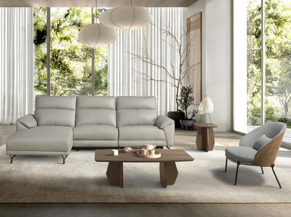Sofas - Left chaise longue relax sofa grey leather - ANGEL CERDÁ